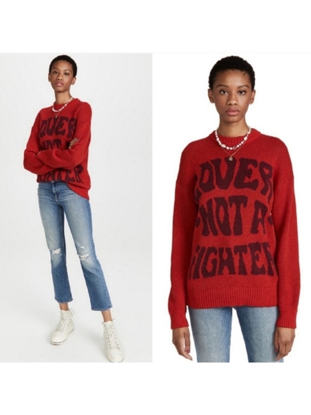 Mother The Long-Jump Jumper Crewneck Sweater in Lover Not Fighter Red - Large